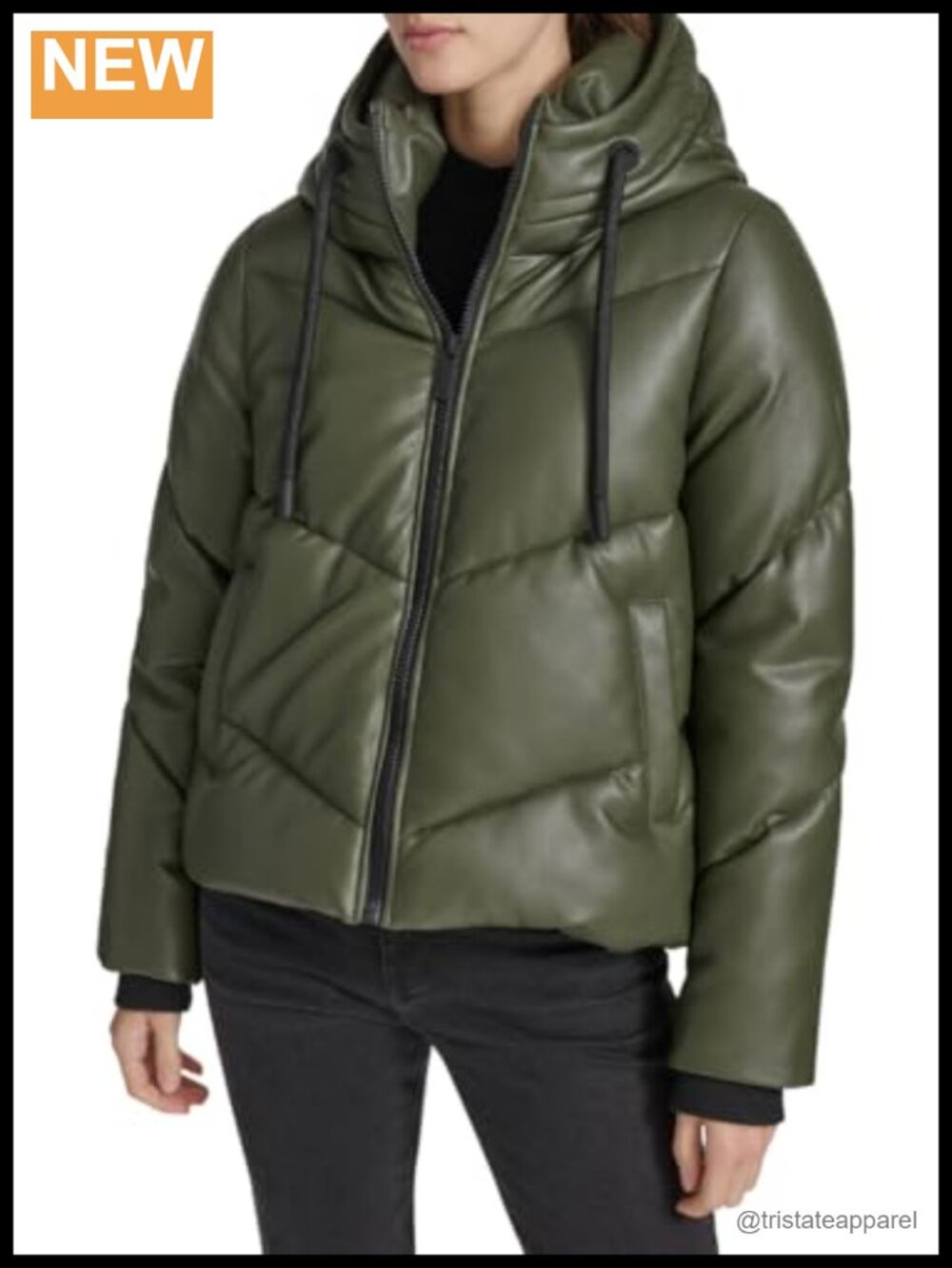 Faux Leather Super Puffer Jacket Hooded Zip Warm Winter Coat